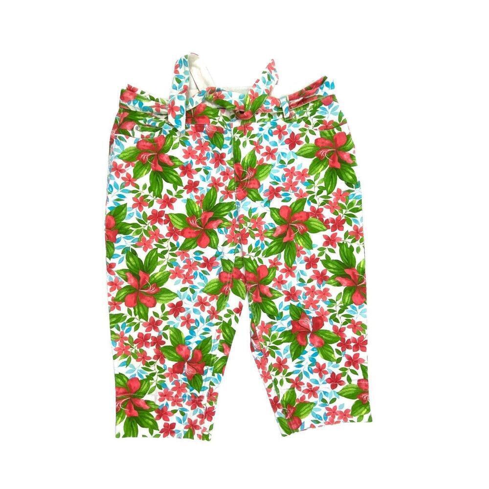 Liz Claiborne Audra Belted Crop Women's size 16P Floral Denim Jeans